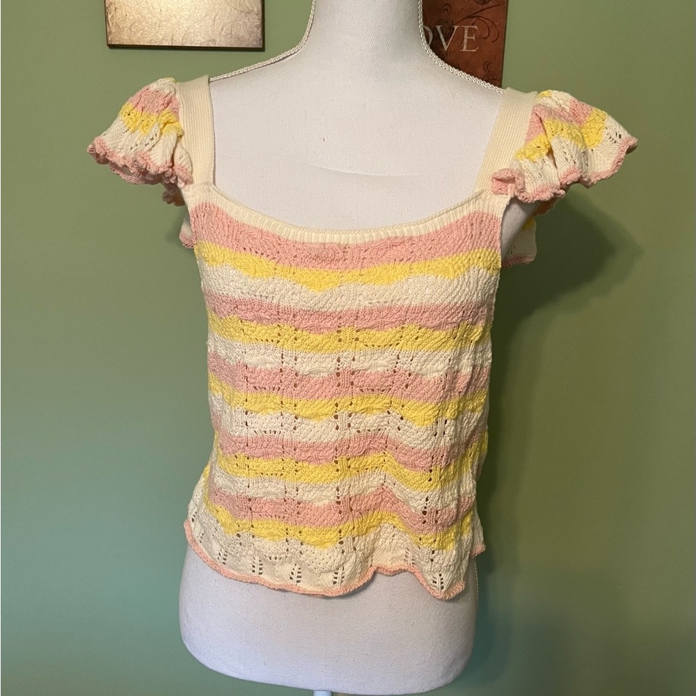 Cupcake Crochet/Knitted Pastel Short Sleeve Top - Size L